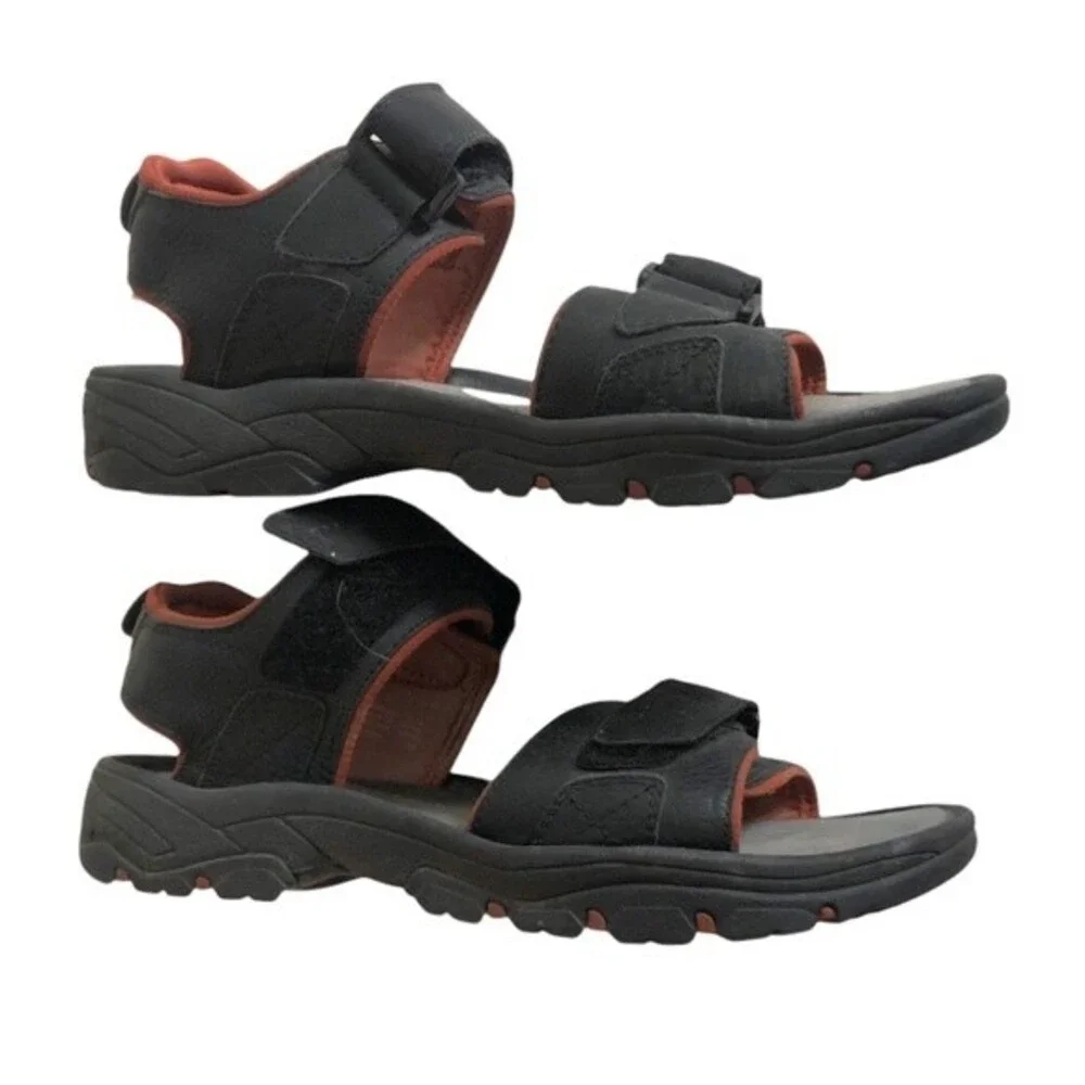 ROCKPORT Sandals Rocklake Flat Adjustable Straps Black Leather Mens Size 10
